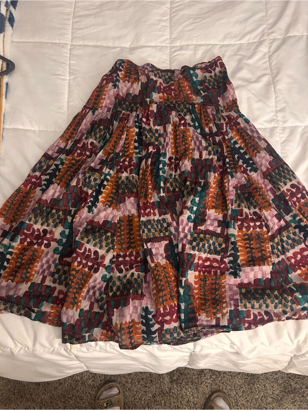 Anthropologie Multicolor Patterned Circle Skirt — Pink, Rust, Teal, Burgundy